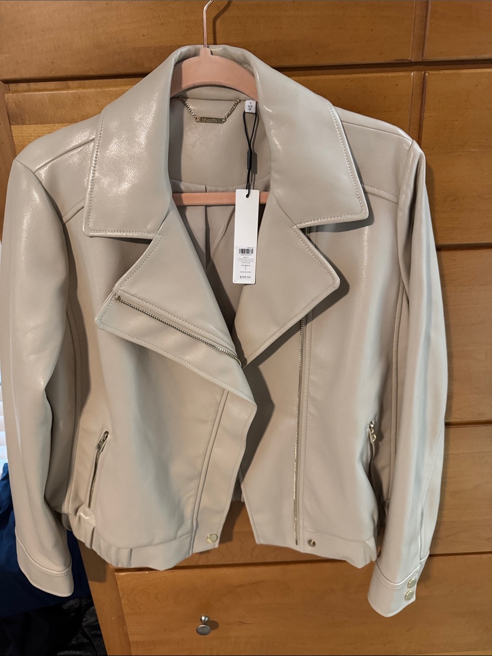 Chico's Cream Faux Leather Moto Jacket